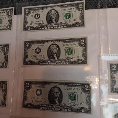 SETS OF THREE SEQUENTIAL $2 AND $1 DOLLAR BILLS