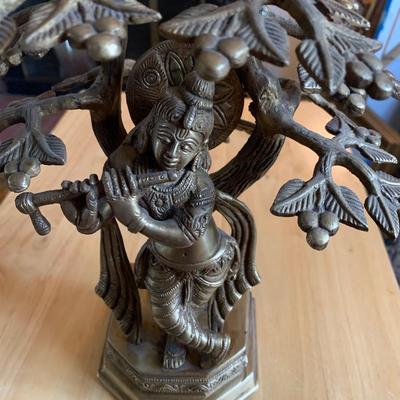 10” Bronze Krishna Statue – Playing Flute Under Tree – Hindu Art