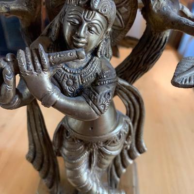 10” Bronze Krishna Statue – Playing Flute Under Tree – Hindu Art