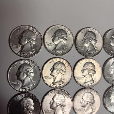 FORTY 1964-D BU WASHINGTON SILVER QUARTERS