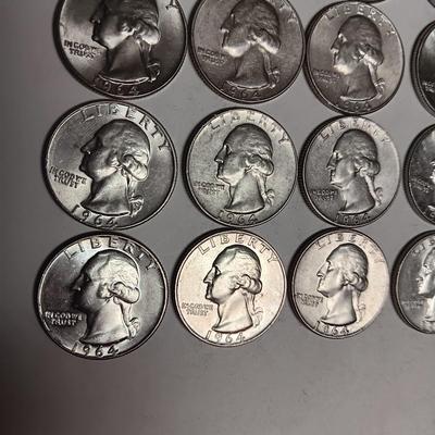 FORTY 1964-D BU WASHINGTON SILVER QUARTERS
