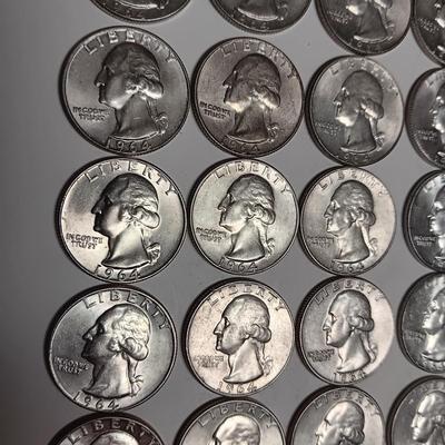 FORTY 1964-D BU WASHINGTON SILVER QUARTERS