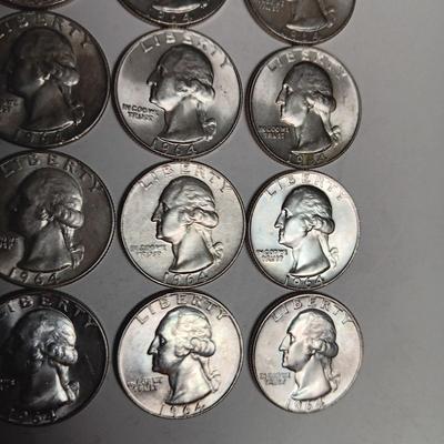 FORTY 1964-D BU WASHINGTON SILVER QUARTERS