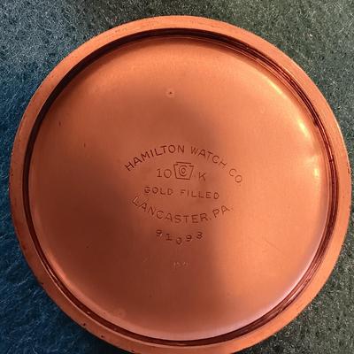 WORKING HAMILTON 10K GOLD FILLED POCKET WATCH WITH CHAIN AND POCKET KNIFE