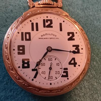 WORKING HAMILTON 10K GOLD FILLED POCKET WATCH WITH CHAIN AND POCKET KNIFE