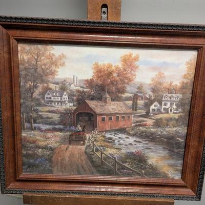 24" x 20 1/2" Wagon & Covered Bridge Art
