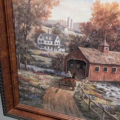 24" x 20 1/2" Wagon & Covered Bridge Art