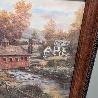 24" x 20 1/2" Wagon & Covered Bridge Art