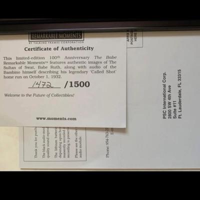 Framed Babe Ruth “The Babe” Limited Edition Collectible w/ Audio – #1472 of 1500