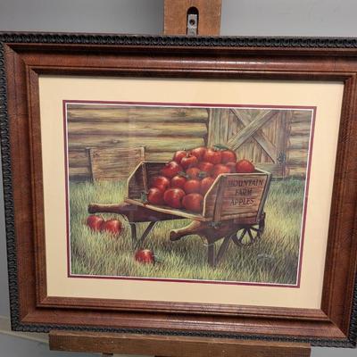 24" x 20 1/2" Marilyn Rea Mountain Farm Apples Wheel Barrow Harvest Time Print