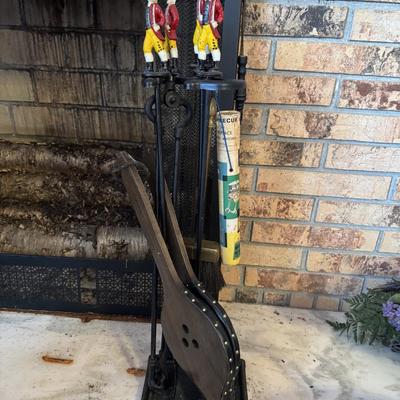 Cast Iron Fire Dogs & Tool Set