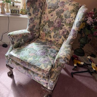 Vintage Tufted Floral Wingback Chair