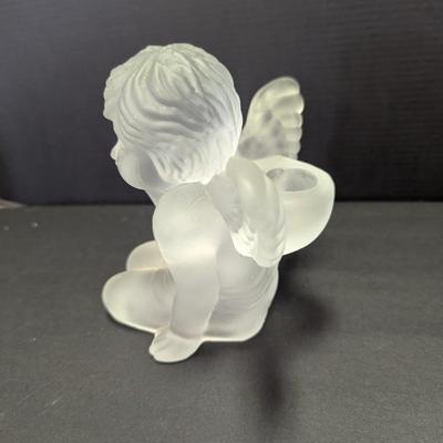 Frosted Glass Angel Cherub & Avon Cat Glass Tea Light