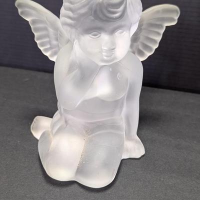 Frosted Glass Angel Cherub & Avon Cat Glass Tea Light