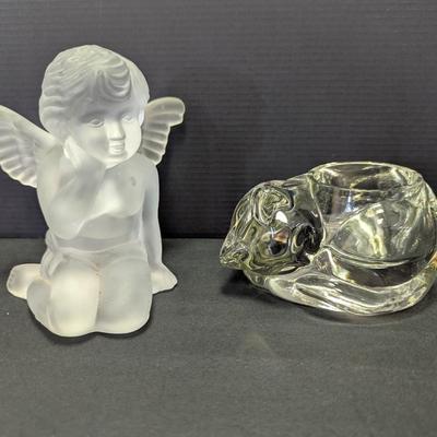 Frosted Glass Angel Cherub & Avon Cat Glass Tea Light