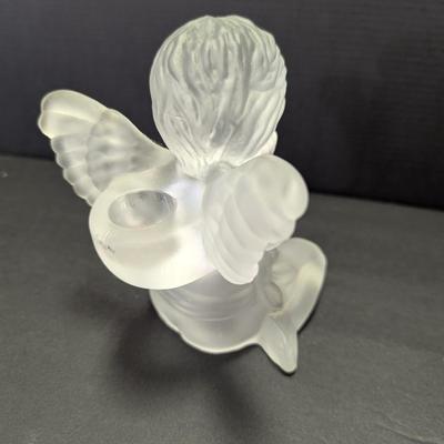 Frosted Glass Angel Cherub & Avon Cat Glass Tea Light