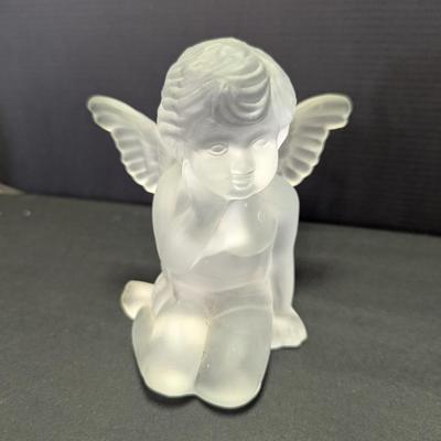 Frosted Glass Angel Cherub & Avon Cat Glass Tea Light