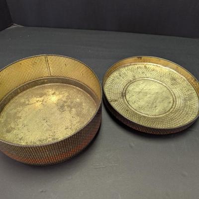 Vintage Empty Metal Round Cookie Tin With Victorian Scene