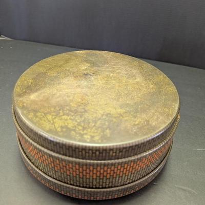 Vintage Empty Metal Round Cookie Tin With Victorian Scene