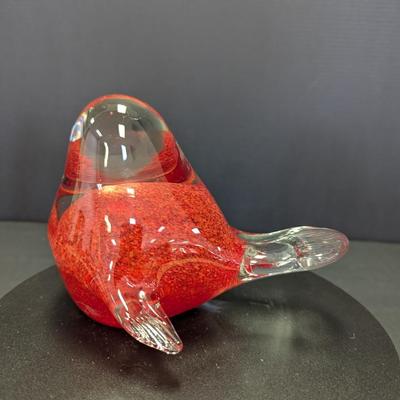 Art Glass Cardinal Paperweight With Light
