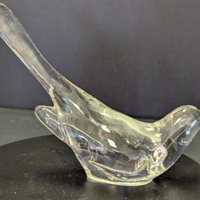 Vintage Dove Signed Fenton Clear Hand Blown Glass Bird Figurine Paperweight