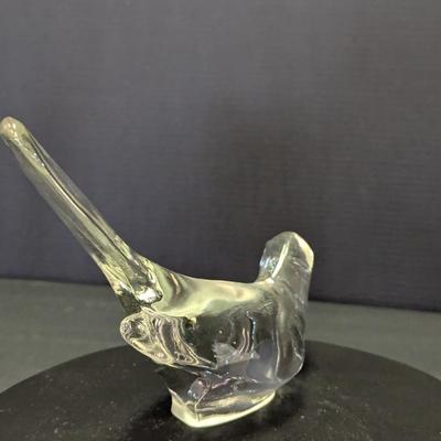 Vintage Dove Signed Fenton Clear Hand Blown Glass Bird Figurine Paperweight