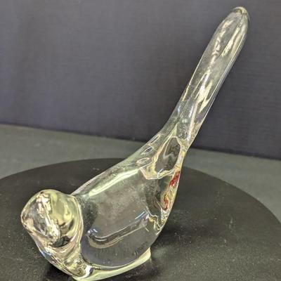 Vintage Dove Signed Fenton Clear Hand Blown Glass Bird Figurine Paperweight
