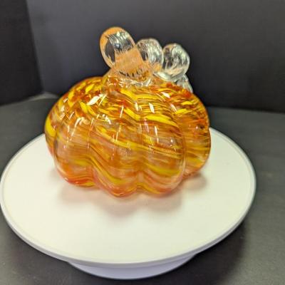 Lighted Orange Art Glass Pumpkin