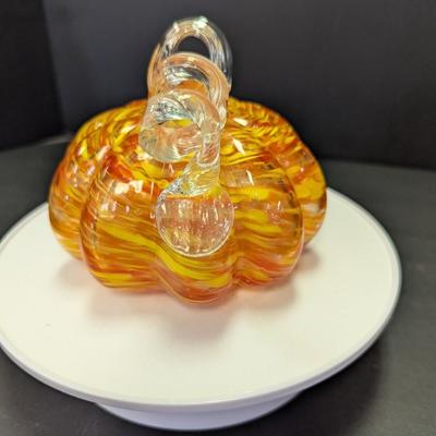 Lighted Orange Art Glass Pumpkin