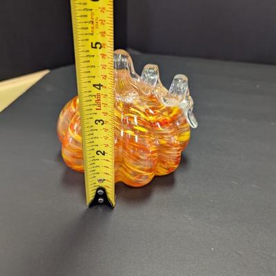 Lighted Orange Art Glass Pumpkin