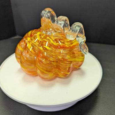 Lighted Orange Art Glass Pumpkin