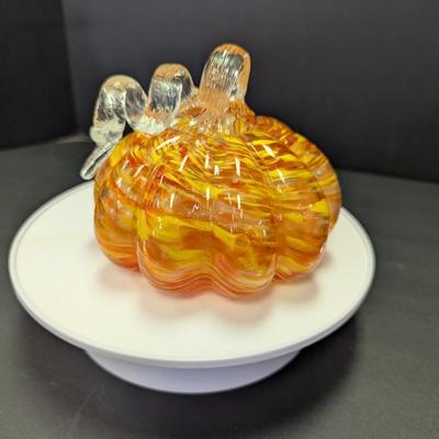 Lighted Orange Art Glass Pumpkin