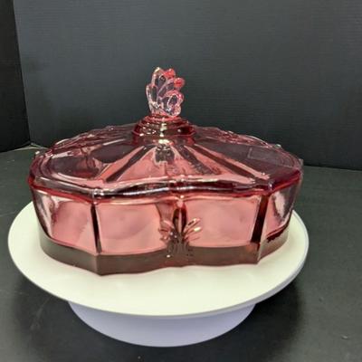 Vintage Dusty Rose Pink Depression Glass Candy Dish
