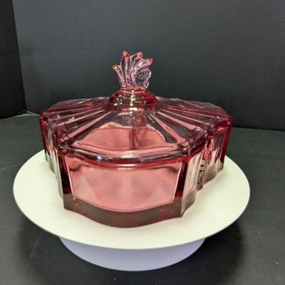 Vintage Dusty Rose Pink Depression Glass Candy Dish