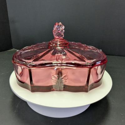 Vintage Dusty Rose Pink Depression Glass Candy Dish