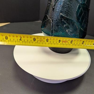 Vintage Empoli Glass Bottle Teal Floral Genie Vase w/Stopper