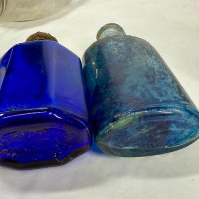 Sale Photo Thumbnail #292: Blue, smoky and clear glass and milk bottle.  See photos for what's included.