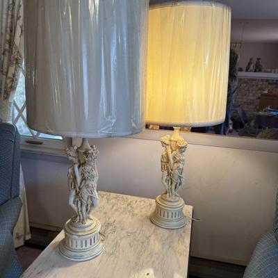 Goddess Chalkware/Plaster Lamps, Pair
