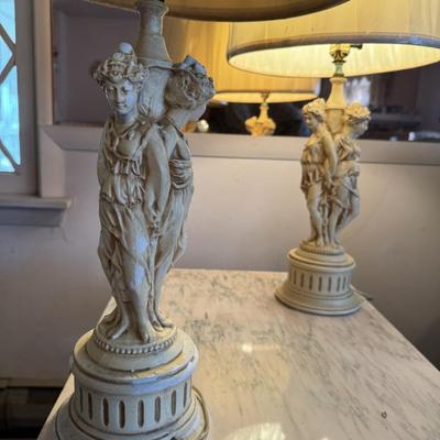 Goddess Chalkware/Plaster Lamps, Pair