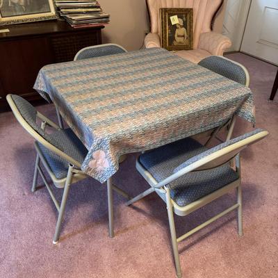 2 Bridge Table & Chair Sets w Custom Tablecloths