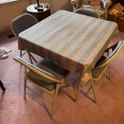 2 Bridge Table & Chair Sets w Custom Tablecloths