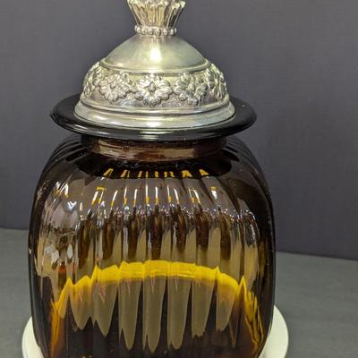 Artland Ribbed Glass Canister Apothecary Jar Pewter Pineapple Lid
