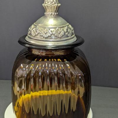 Artland Ribbed Glass Canister Apothecary Jar Pewter Pineapple Lid