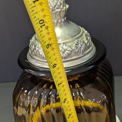 Artland Ribbed Glass Canister Apothecary Jar Pewter Pineapple Lid