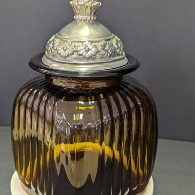 Artland Ribbed Glass Canister Apothecary Jar Pewter Pineapple Lid