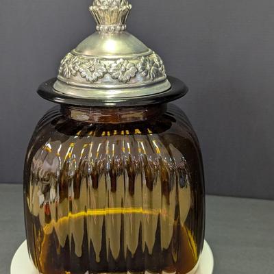 Artland Ribbed Glass Canister Apothecary Jar Pewter Pineapple Lid