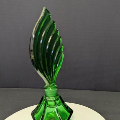 Bohemia Green Czech Glass Crystal Perfume Bottle