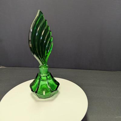 Bohemia Green Czech Glass Crystal Perfume Bottle