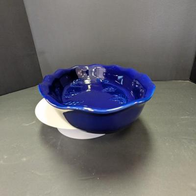 Cobalt Blue Oval Serving Dish Stoneware w/ Embossed Design