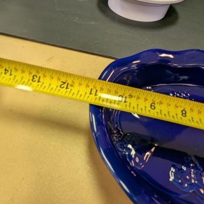 Cobalt Blue Oval Serving Dish Stoneware w/ Embossed Design